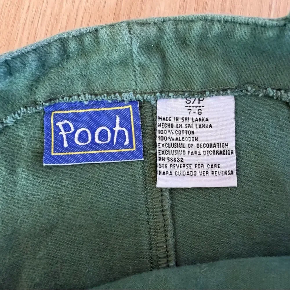 Vintage Winnie the Pooh Green Overalls Dress Girls Size 7/8